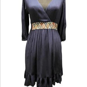 Mystree V-neck Embroidered Lined Dress Womens Size Medium